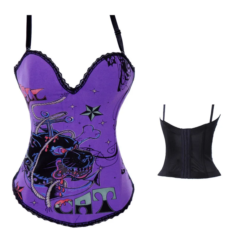 Print Adjustable Shoulder Strap Corset Women Body Shaper Bustier Corset Lingerie Steampunk Sexy Corset Top Overbust Waist Corset