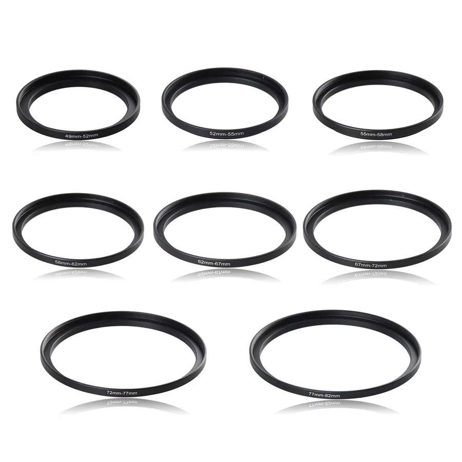 100 Pieces Metal Thread Step Up Ring Camera Lens Filter Adapter 49mm-52mm-55mm-58mm-62mm-67mm-72mm-77mm-82mm UV Filter Mount