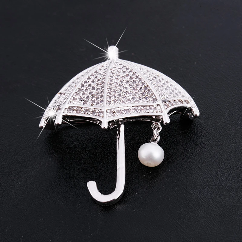 

mziking AAA Zircon umbrella Brooches Pins for Women Large Simulated pearl white Brooch Collar Broches Party Jewelry Accessories