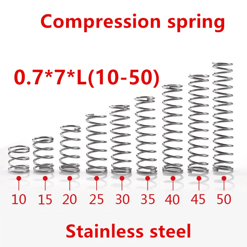 

50pcs/lot 0.7*7*10/15/20/25/30/35/40/45/50mm spring 0.7mm stainless steel Micro small Compression spring