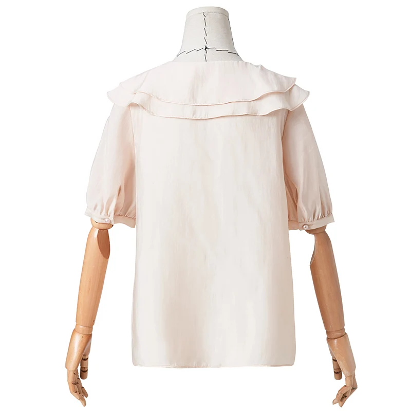 ARTKA 2019 Summer Womens Blouses Double Ruffled Neck Shirt Elegant Vintage Lantern Sleeve Shirt Loose Chiffon Shirt SA11298X