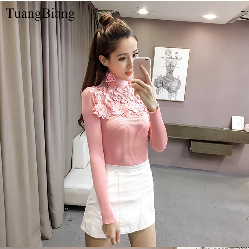 2022 New Lace Turtleneck Patchwork Pullovers Sweaters Spring Hollow Out Diamond Long Sleeve Sweater Women Winter pullover Jumper