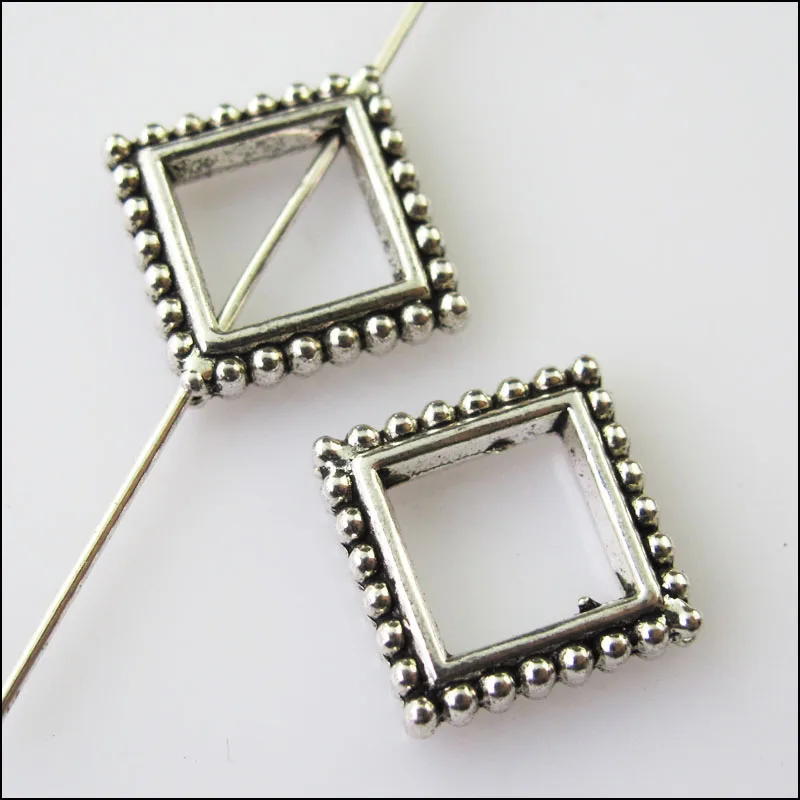 16Pcs Antiqued Silver Color Square Circle Spacer Beads Frame Charms 13mm