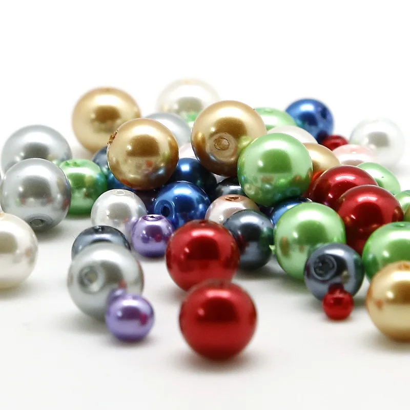 Hot Round 4 6 8 10mm Pearl Glass Beads 20-100pcs/Lot Spacer Loose Beads for Women Making Jewelry Findings Mix 13Colors Beads DIY