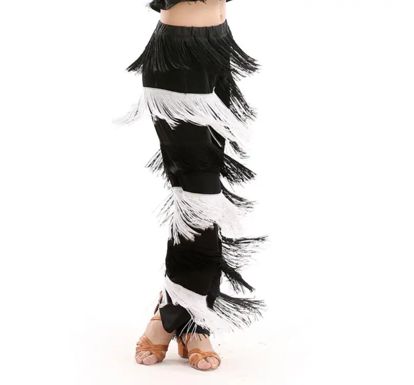 Free Shipping Female Adult Children Latin Dance Pants Tassel Salsa Dance Costumes Fringe Dance Pants For Kids