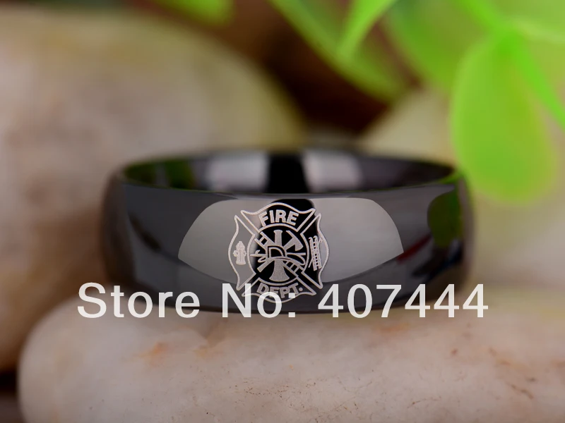 Free Shipping YGK JEWELRY Hot Sales 8MM Black Dome Firefighter Fireman New Ring Tungsten Carbide Wedding Ring