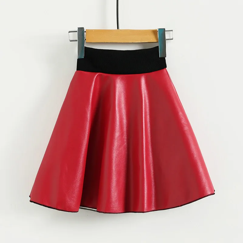 Girls Skirts New Fashion PU Leather 2-7 Year jupe Elastic Waist Girl Tutu Skirt Autumn Black Kids Short Skirt Children Clothes
