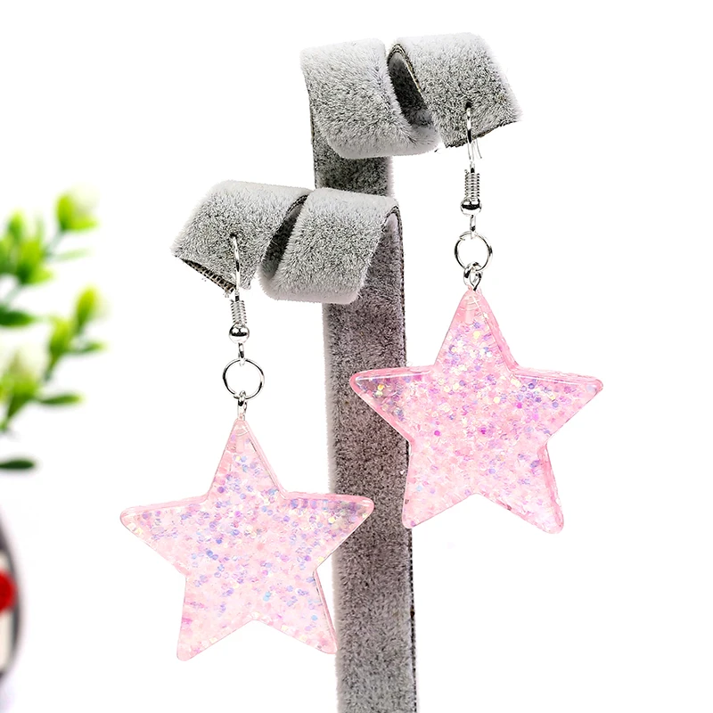 1pair Fashion Craft Glitter Hearth and star Drop Earrings Resin earring for Birthday Gift Child  Girls Teens Jewelry