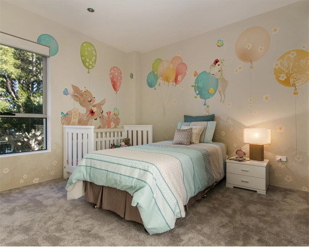 beibehang Custom wallpaper 3D mural Nordic simplicity hand-painted deer love balloon children's house wallpaper papel de parede