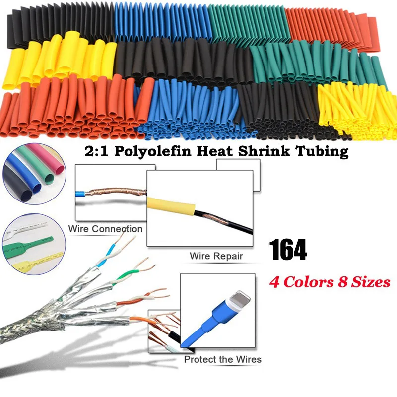 

164pcs Set Polyolefin Shrinking Assorted Heat Shrink Tube Wire Cable Insulated Sleeving Tubing Set Garden Water Connector