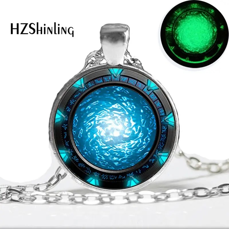 Glow in the dark Necklace Pendants, Stargate Portal Atlantis Necklace Art  Photo Glass  Glowing Jewelry Glowing Necklace