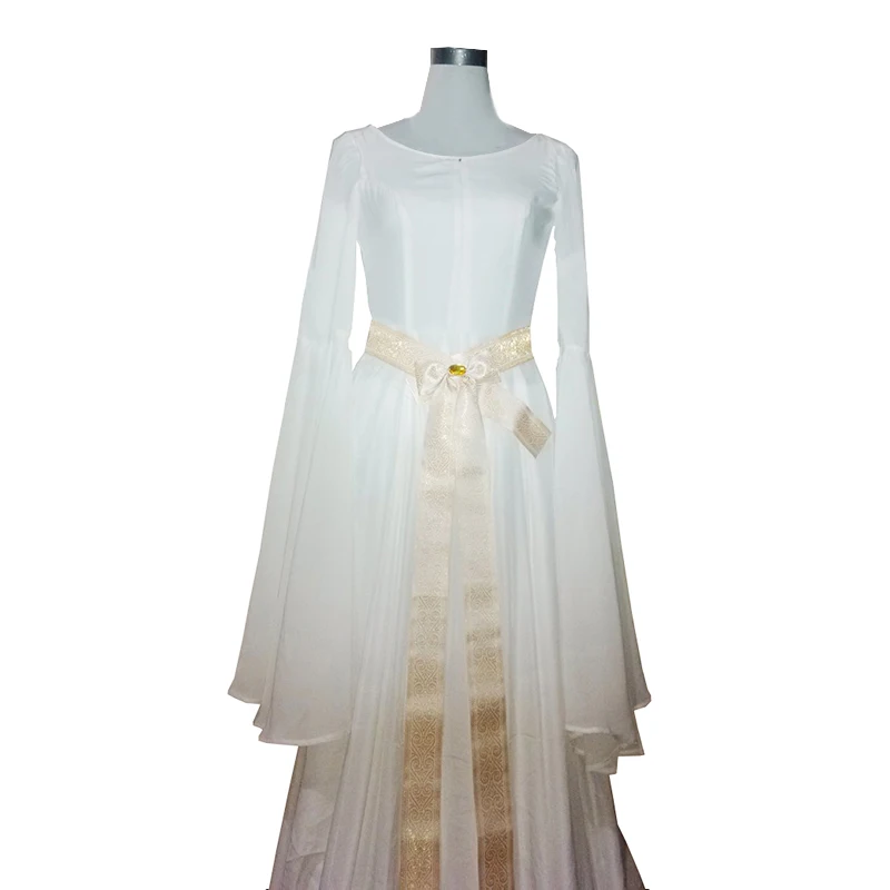 Women Elegant Fairy Queen Lady Galadriel Cosplay Costume white Dress 11