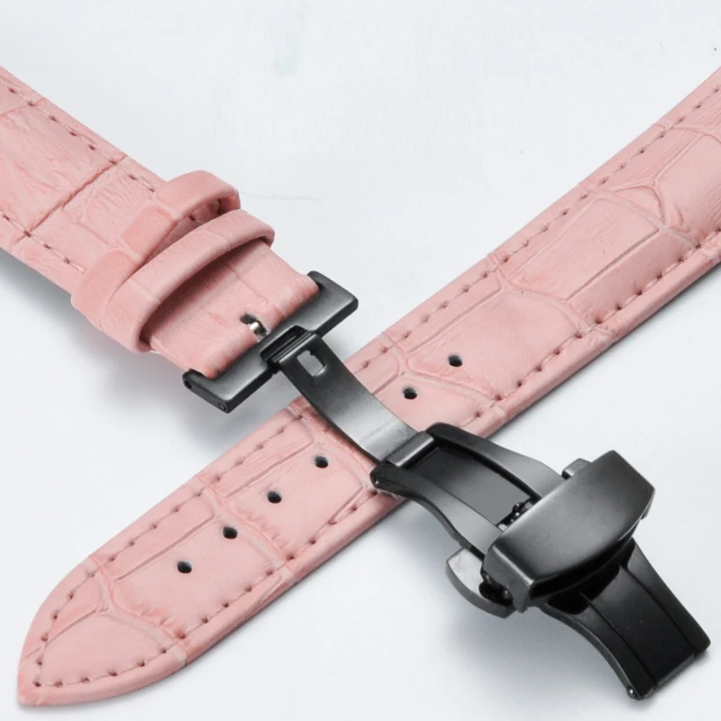 Genuine Leather Watchbands 12 14 16 17 18 19 20 mm Universal Watch Steel Butterfly clasp Buckle Strap Wrist Belt Bracelet + Tool