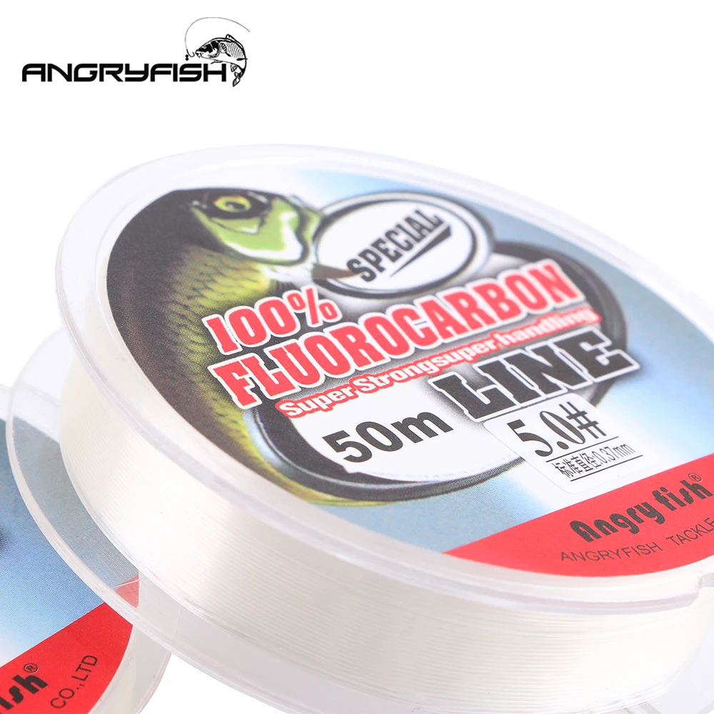 ANGRYFISH 100% Fluorocarbon Fishing Line 50m transparent Super strong Fish Line