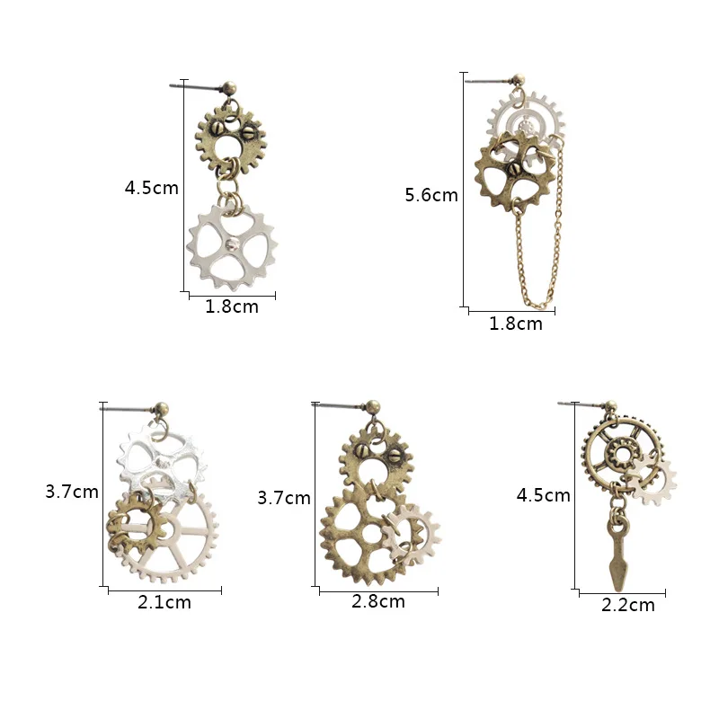 Steampunk Gears Alarm Clock Circle Earrings For Women Brincos Antique Bronze Vintage Link Chain Steam Punk Earrings