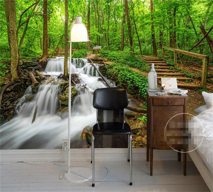 

Custom Photo Wallpaper Green forest woods bridge water river waterfall TV background wall paper 3D mural wallpaper