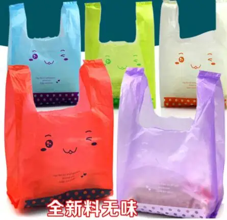 

Smile large plastic bags shopping bag with handle for food takeout vest vest pocket Supermarket Shopping plastic pouch bag