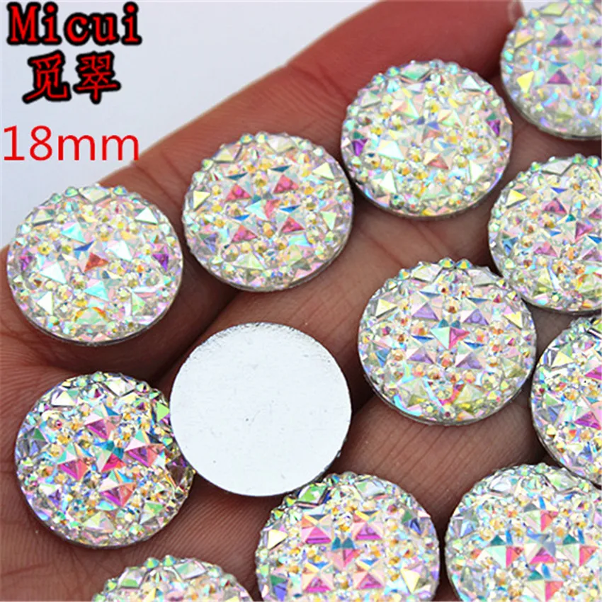 Micui 10/12/14/16/18/20/30mm AB Clear Resin Rhinestones Acrylic Crystals Round Flatback Stone Beads DIY Scrapbooking Crafts MC40