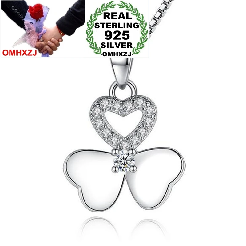 OMHXZJ Wholesale Heart Fashion Hollow Leaves Woman Girl Gift Zircon 925 Sterling Silver Pendant Charms PE163 NO Chain Necklace