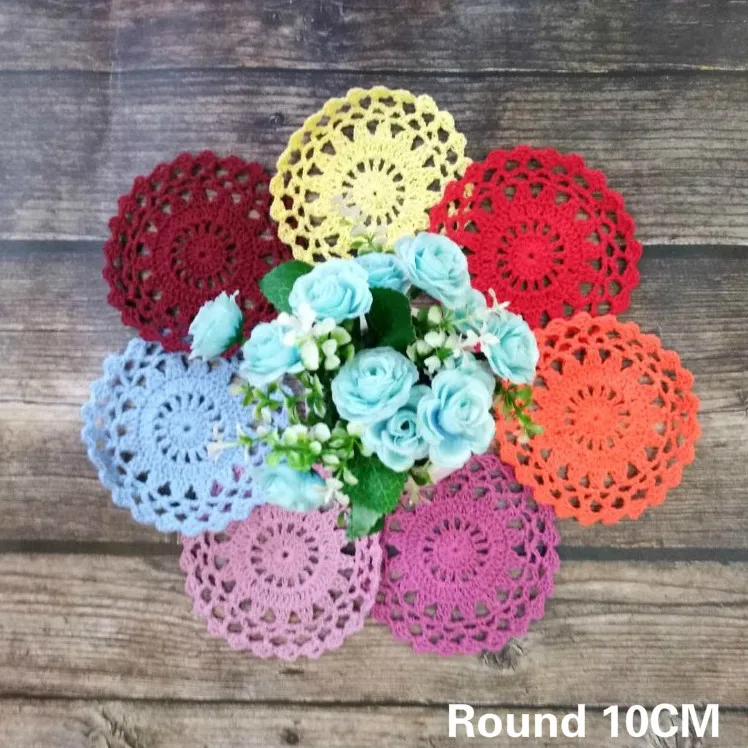 10CM Round Modern Lace Cotton Tea Coffee Dining Dinner Coasters Placemat Table Mat Crochet Wedding Doily Christmas Decor 7Colors