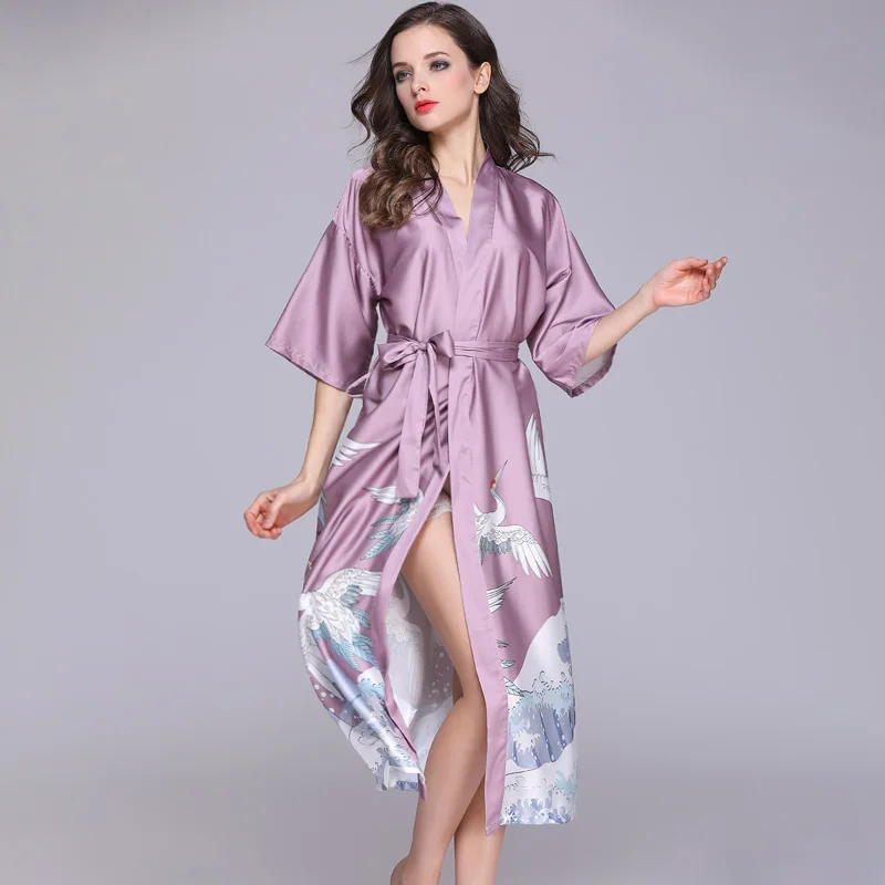 

Brand New Silky Women's Half Sleeve Kimono Robe Lady Bath Gown female Sleepwear Wedding Robe bridesmaid Dressing Gown