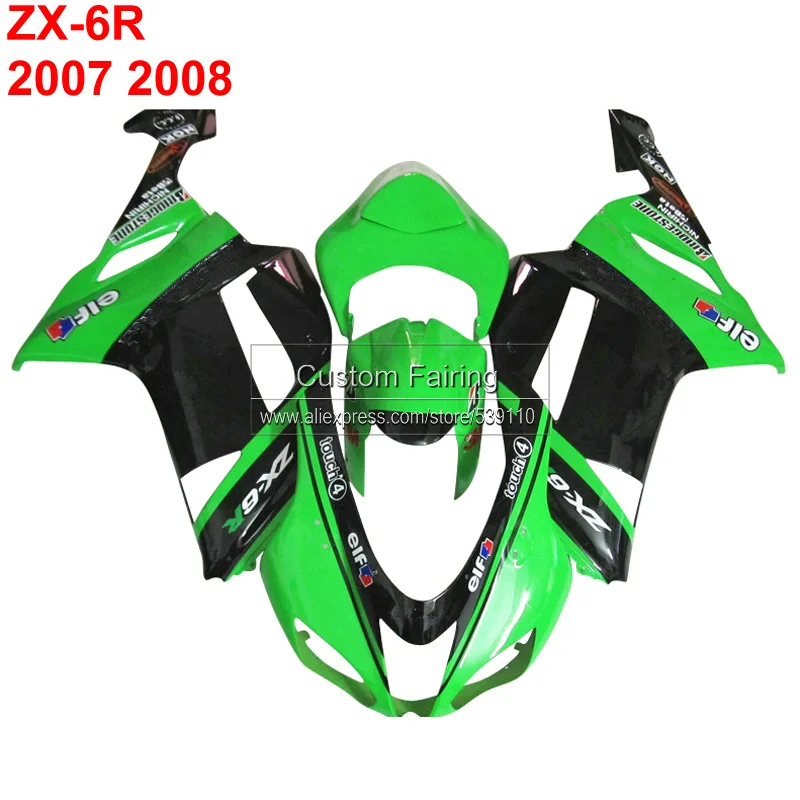 

ABS fairing kit for Kawasaki zx-6r zx6r Ninja 2007 2008 07 08 green free custom cartoon fairings TP105