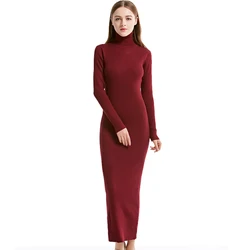 Robe à col roulé à manches longues pour femmes, robe de soirée sexy, style tricot, vêtements de travail minces, robe de bureau, robe éducative, nouvelle mode, hiver