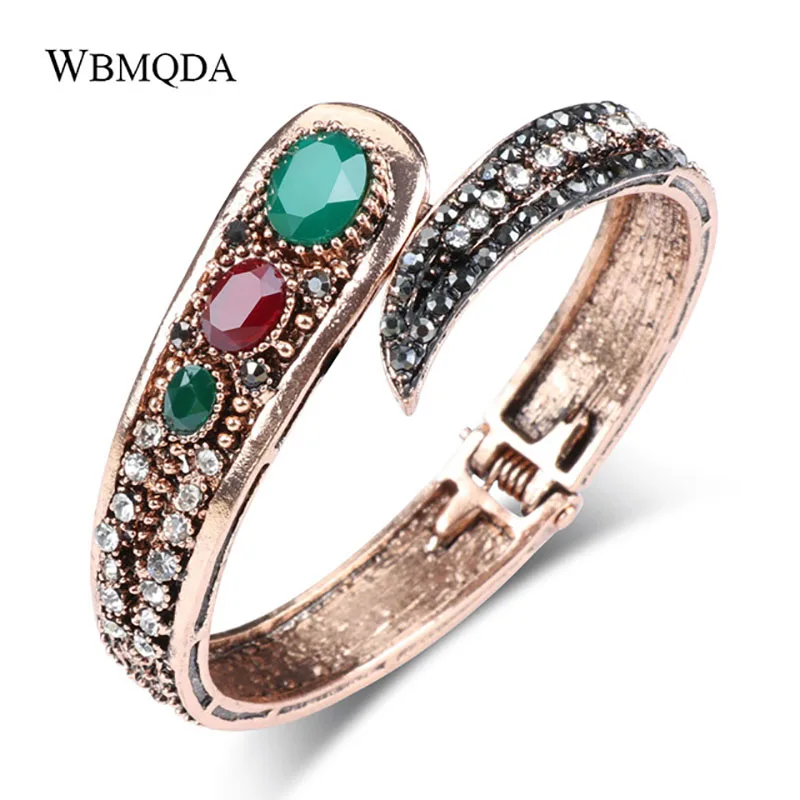 Hot Sale Indian Bohemian Antique Gold Bangles Fashion Crystal Cuff Bracelets For Women Vintage Turkish Jewelry Bridesmaid Gift