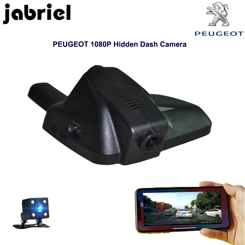 Jabriel Auto HD 1080P wifi dash cam auto car dvr dual lens rearview camera video recorder for 2015 2016 2017 2018 PEUGEOT 408