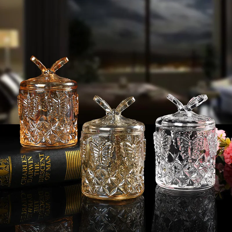 

High-grade glass large cotton-swab box multi-function receptacle bucket creative toothpick box transparent jewelry box with stor