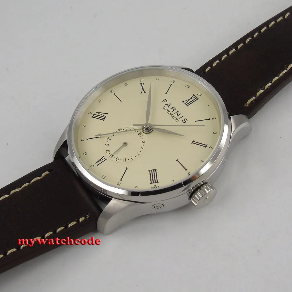 Imagem -04 - Parnis-white Dial Movimento Automático Homem Ver Vidro Voltar Função Gmt st 1690 42 mm 24 Horas