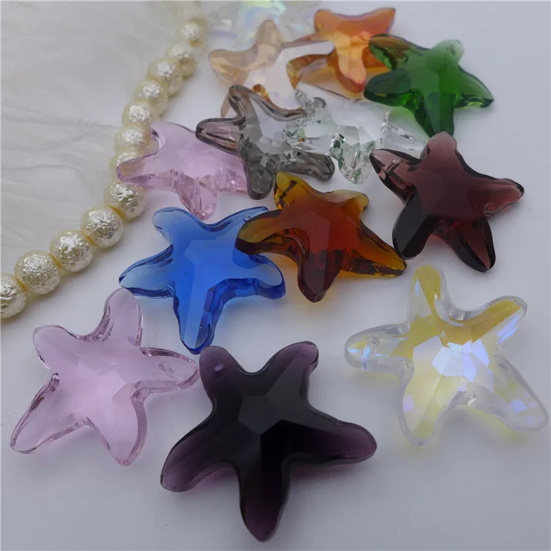 20/32/40 mm star shape chandelier crystals starfish curtain drop plated rainbow ab clear glass pendant jewelry DIY bead necklace