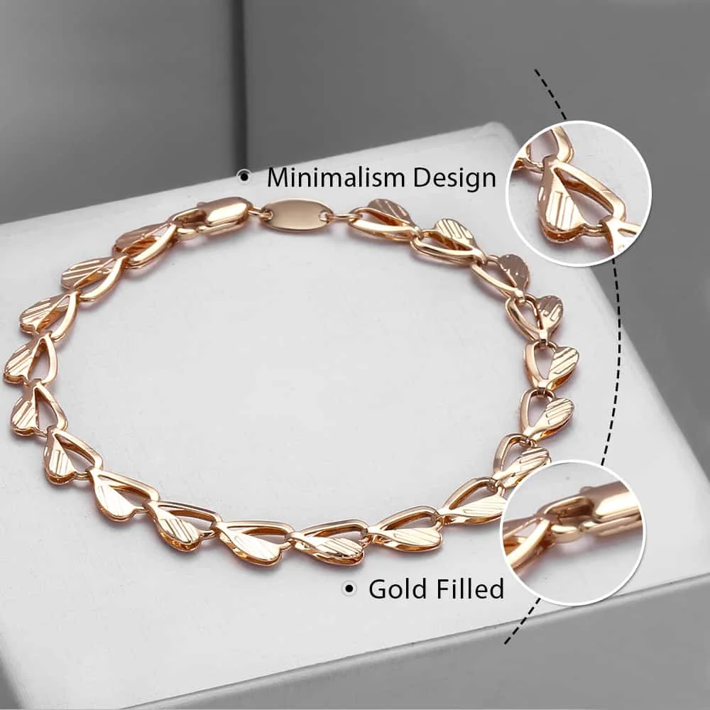Trendsmax 585 Rose Gold Color Bracelet for Women Heart Link Chain Link Bracelet Fashion Gifts for Women Gifrls 6mm 18.5cm GB424