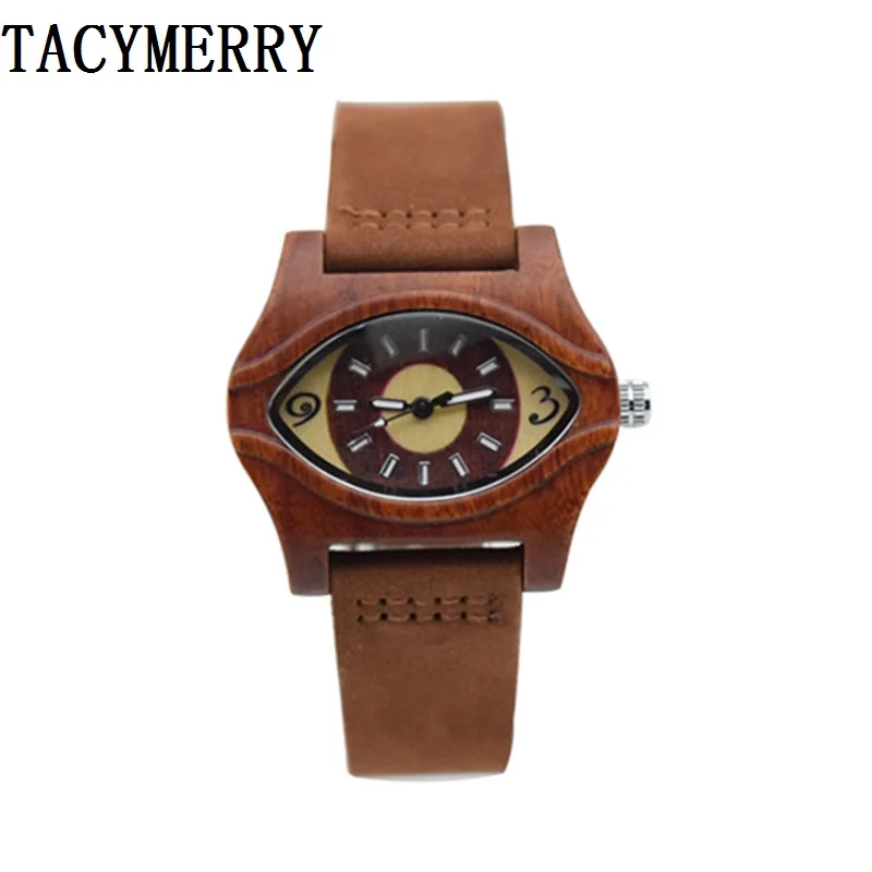 2019 Hot eyes Antique 100% Natural Red Wooden Watch For Female's Best Gift With Guniue Leather Straps  Women Wristwatches box