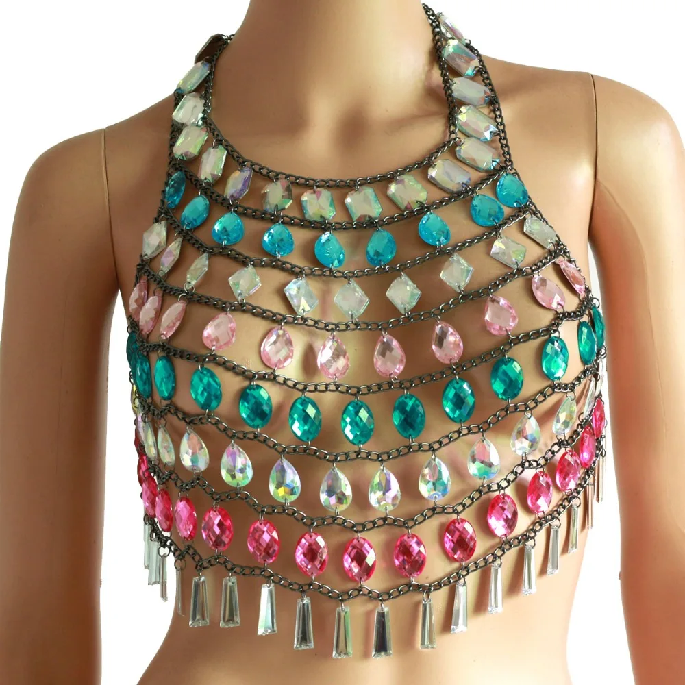 

Sexy Summer Beach Women Metal Chain Hollow Sparkly Diamond Sequins Tank Top Halter Camis luxury Nightclub Party Crop Tops vest