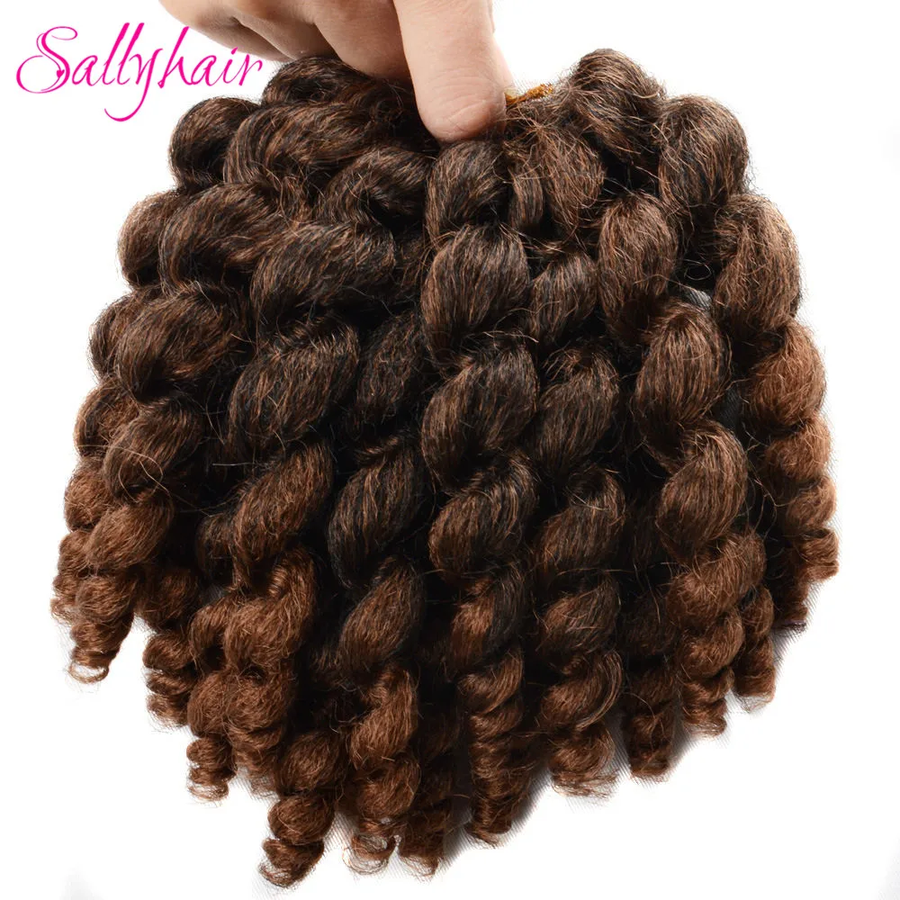 Sallyhair Jamaican Bounce Crochet Hair Ombre Braids Synthetic Braiding Wand Curly Crochet Twist Hair Extensions 8Inch Black Hair