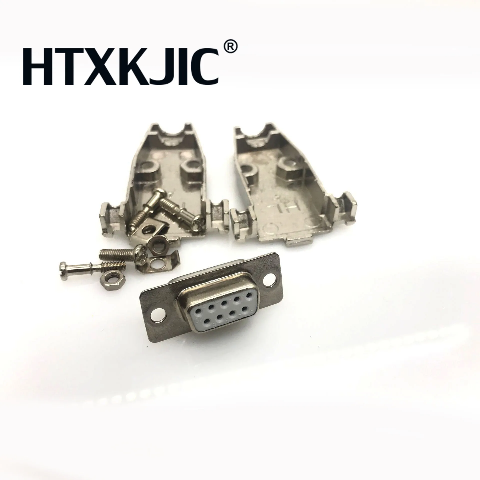 2pcsDB9 Metal connector adapter RS232 serial D Sub plug COM gold plated brass contactor 9 pin hole 2 row port socket female Male