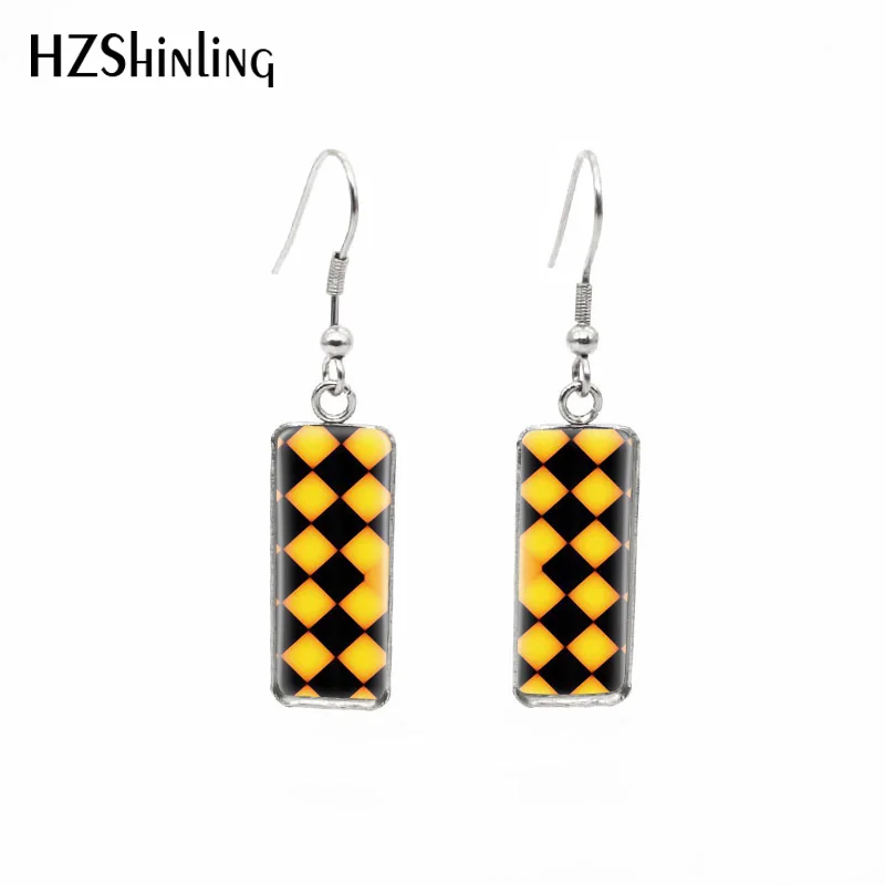 2019 New Color Checkerboard Rectangular Earring Checker Boards Fish Hook Earring Handmade Glass Dome Jewelry