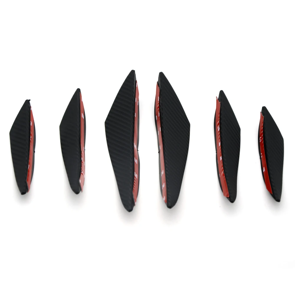 6pcs/set Carbon Fiber Fit Front Bumper Lip Splitter Fins Body Spoiler Canards Valence Chin