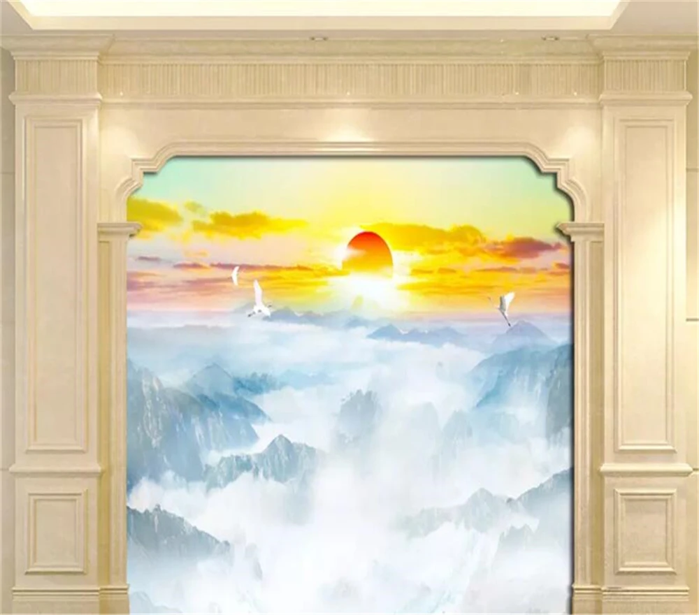 Decorative wallpaper Red sun marble background wall painting