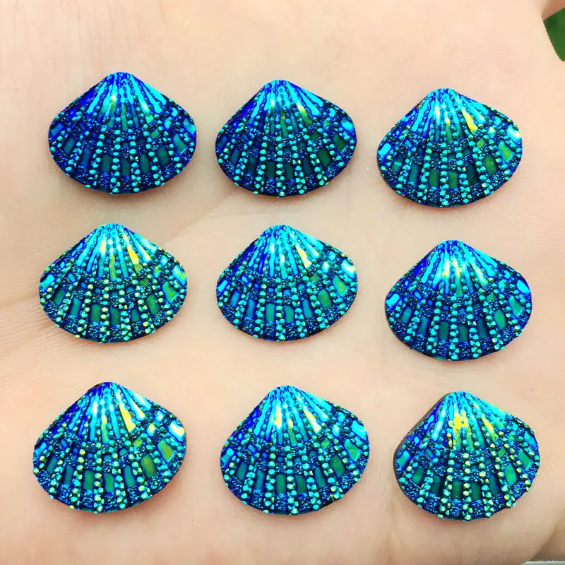 Lovely Shell Shape Resin Rhinestone Flat Back Crystals Rhinestones Stones DIY Hair Clip Headwear Decoration 20pcs/lot 15*18mm