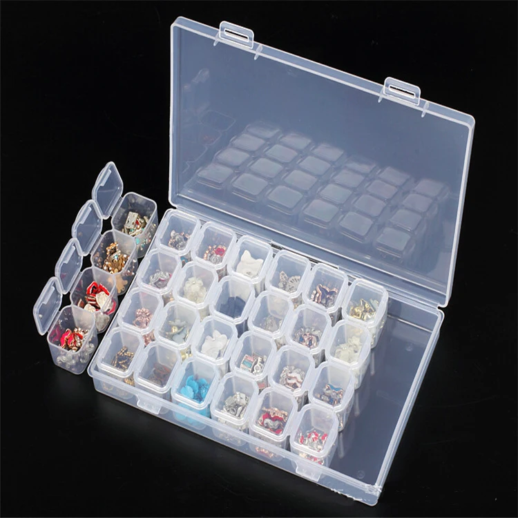 New 4/28 Slots Adjustable Plastic Storage Box Jewelry Pill Clear Case Diamond Painting Coss Stitch Embroidery Beaded Mosaic Tool