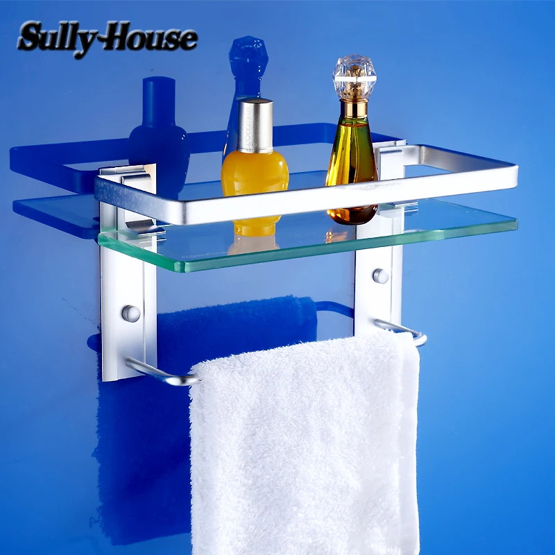 Sully House Bathroom Aluminum 8mm Thickness Tempered Glass Shelf,Bathroom Triangle Glass Shelves,Cosmetic Shampo Showerroom Rack