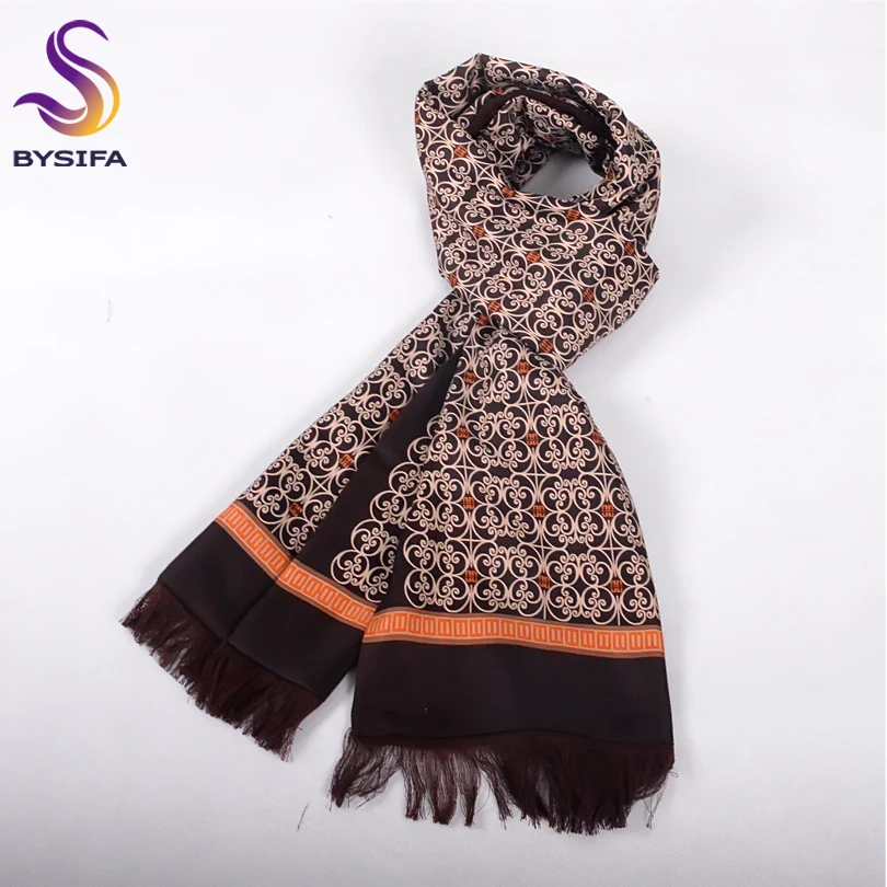 [BYSIFA] Winter Coffee Gold Men Scarves Fashion Accessories Male Warm Long Scarf Brand Business Leisure Tassel Scarves 160*26cm