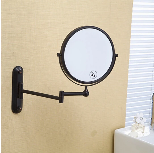 

High quality 8" Black antique Makeup mirrors 1x3 magnifier Copper Cosmetic Mirror Bathroom Double Faced Wall mounted Bath Mirro