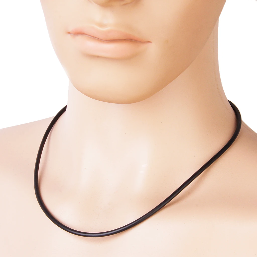 Black Rubber Cord Chain Necklace 3mm Mental Stainless Steel Connect Clasp