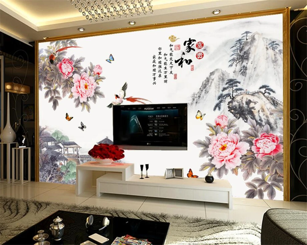 

Beibehang Custom wallpaper flowers rich peony TV background wall home decor living room bedroom background murals 3d wallpaper