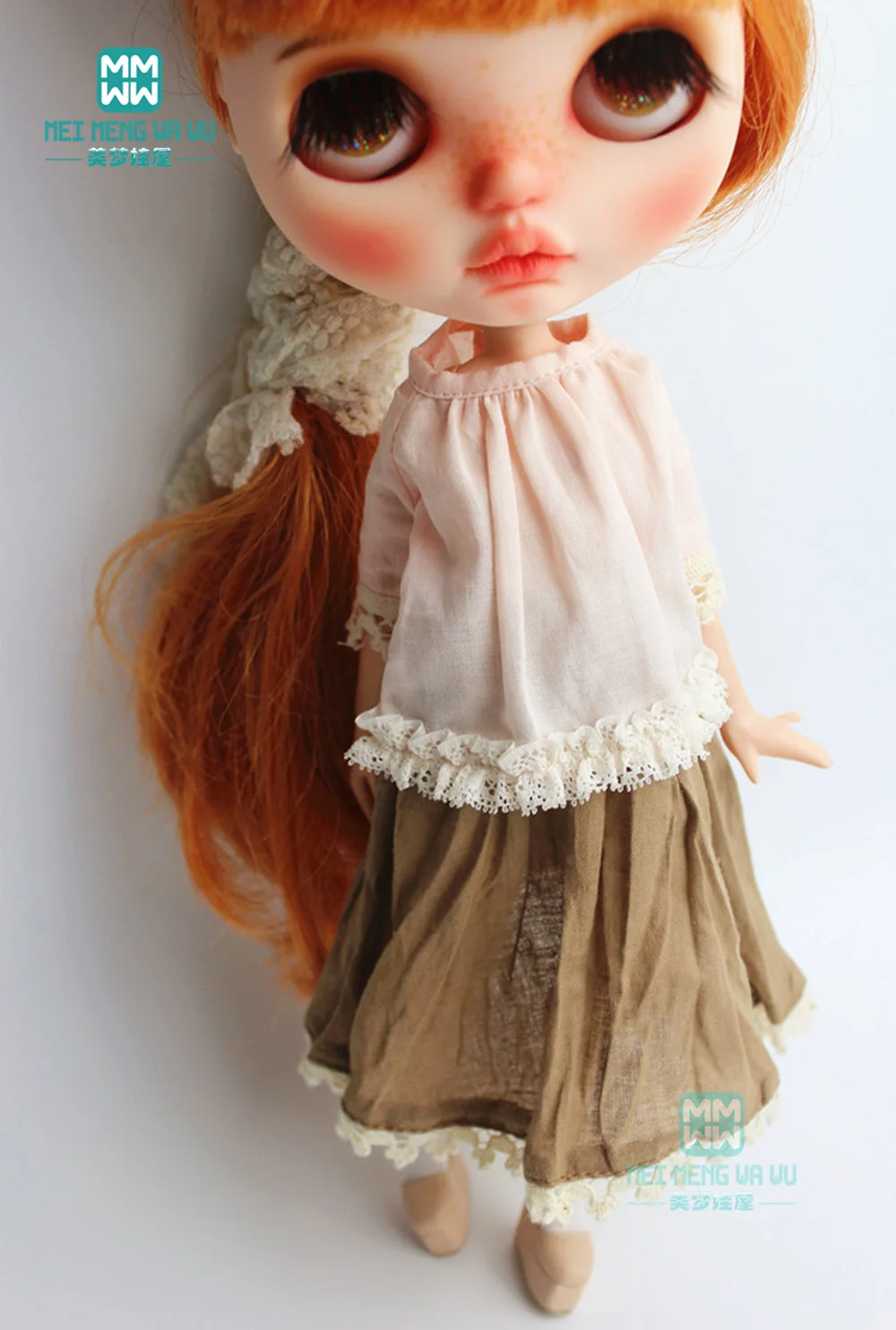 

1PCS Blyth Doll Clothes fashion Pink shirt + khaki lace skirt for Blyth Azone 1/6 doll accessories