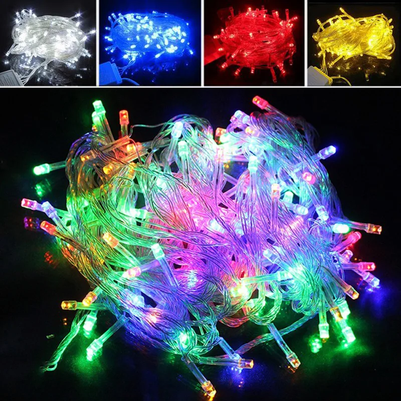 Holiday Outdoor String Lights 100 LED 10M Christmas Wedding Lighting Decorations Warm White RGB 220V 110V EU US Plug