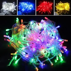 Feriado ao ar livre luzes da corda 100 led 10m decorações de iluminação do casamento natal branco quente rgb 220v 110v ue eua plug